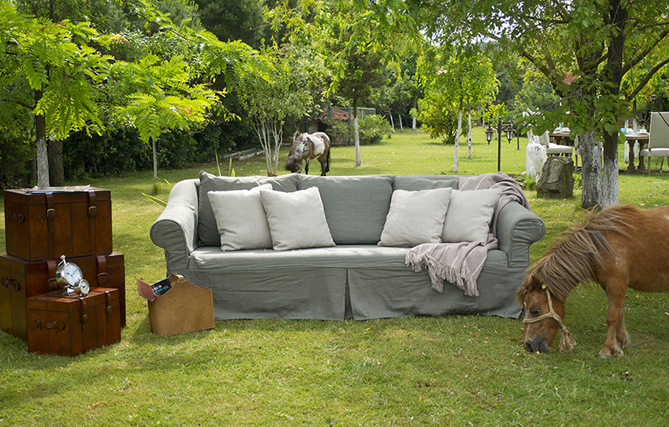 Living room setup in horse pasture